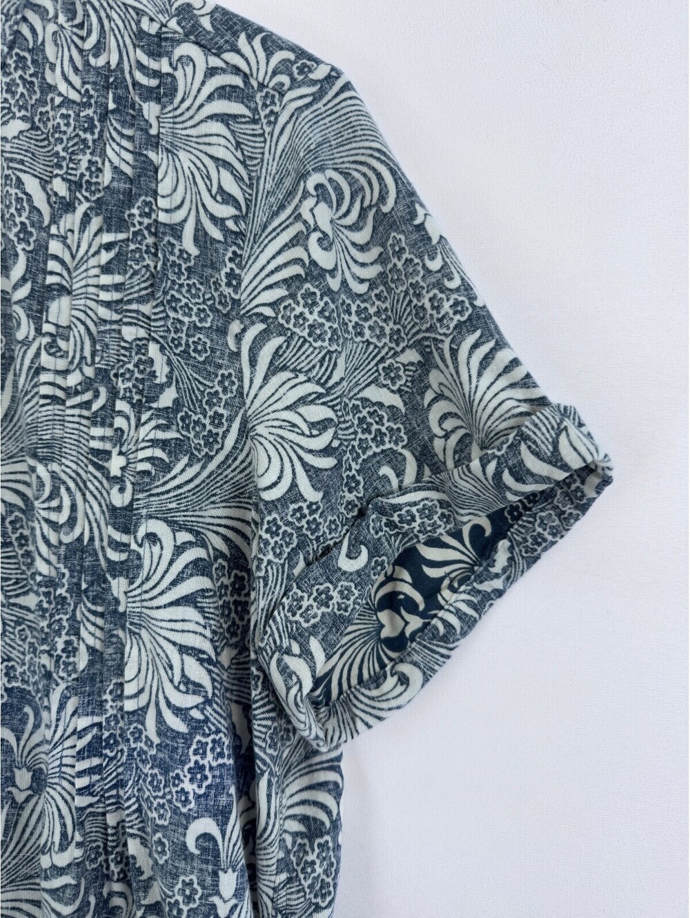 Faherty Blue Pockets Floral Coastal Cottagecore Linen Tunic Dress Womens XL - Picture 4 of 10
